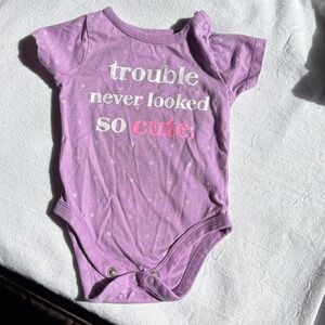 Lilac "Trouble Never Looked So Cute" Baby One-Piece